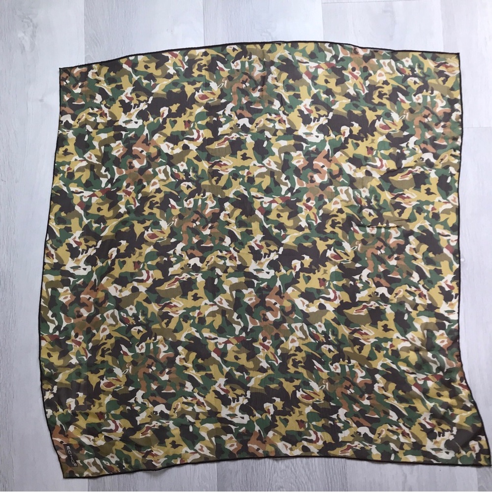 ECHO 100% SILK CAMOUFLAGE SQUARE SCARF BANDANA SHEER KERCHIEF